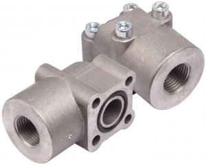 Bride aluminium coudée 4 trous entraxe 30 vis M6 taraudée 3/8" BSP