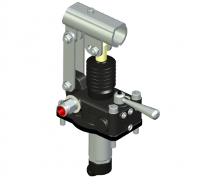 Pompe à main Fonte - D.E. sur réservoir 25cm3 + soufflet + 4/3 centre ouvert (C2) + clapet AR double piloté + frein - PMDVB 25 ca-s