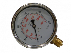Manomètre inox Ø100 à bain de glycérine 0-400 bar avec raccord vertical en  1/2"